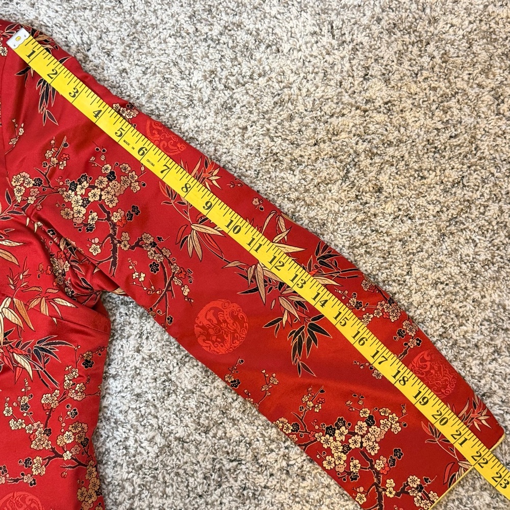 Asian Silk Red Gold Floral Women’s Jacket Blazer Size XXL Frog Button Closure - Picture 15 of 16